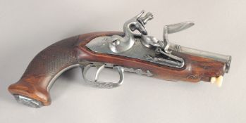 A FRENCH FLINTLOCK POCKET PISTOL, circa 1810, octagonal to round 50 bore 3.25 in barrel, lock signed