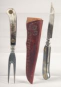 A KNIFE AND FORK, with bone handle, 9