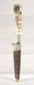 LEYKAUF MURNBERG, with carved bone handle in a leather sheath.
