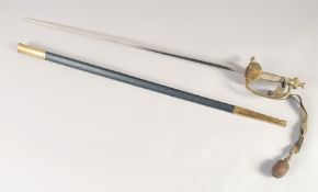 A COURT SWORD, late 20th century, slender double-edged blade with maker's stamp, double shell guard,