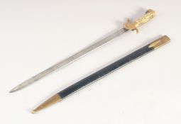 A GERMAN HUNTING HANGER, mid-19th century, single edged etched blade, shell guard, hoof quillons,