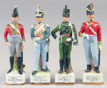 A SET OF FOUR PORCELAIN FIGURES, Officer British Line Infantry 1815, Light Dragoon, Grenadier