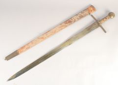 A REPLICA OF A KNIGHTLY SWORD, early 20th century, wide tapering pointed 32.5 in blade, hilt with