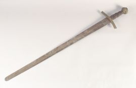 A REPLICA OF A GERMAN EXECUTIONER'S SWORD, early 20th century, wide 33in blade with 3 fullers &