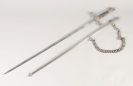 An AMERICAN SOCIETY SWORD, late 19th century, slender double-edged straight blade etched with '