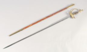 A COURT SWORD, late 20th century, slender single edged etched blade, double shell guard,