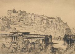 Robert Houston, 'Edinburgh Castle', etching, signed in pencil, 4.75