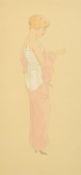 Raphael Kirchner (1876-1917) Austrian, a study of an elegant lady unbuttoning her dress,