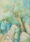 James Arthur Morris (20th Century) British, wayfarers in Oriental dress, pastel, 12