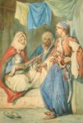 Attributed to Theodore Valerio (1819-1879) Three figures in conversation, one playing a lute another