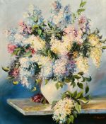 P. Roberis, (20th Century) A still life of mixed lilac, oil on canvas, signed, 24