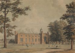 A hand-coloured lithograph of a cricket match at Rugby School, 9