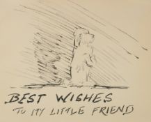 Circle of Cecil Aldin, A pen and ink greetings card of a terrier dog with a photograph and