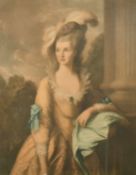 Appleton after Gainsborough, a portrait of a lady standing by fluted classical columns, colour
