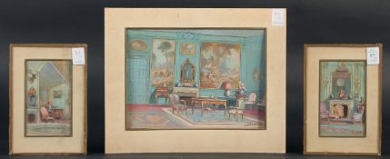 Gilbert, Three Interior scenes of a grand house, watercolours, all signed, two 5.5