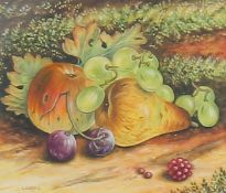 Christopher Whitford, A still life of fruit, apple, pear and grapes, watercolour, signed, 2.5