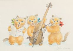 Ella Bruce (20th Century) The kitty musicians, watercolour, signed in pencil, 7