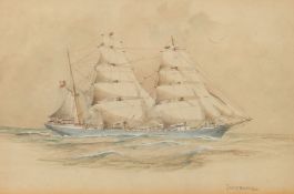 J. E. Cooper, a scene of the Clipper 'Inverneill', pen and watercolour, signed and inscribed, 6.5