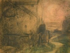 Attributed to Archibald Standish Hartrick (1864-1950), The water mill, charcoal, 12