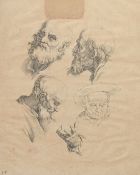 After Abraham Bloemaert, an engraving of four head studies and a hand, 8.5