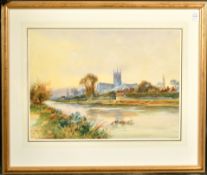 L. Sampson (19th Century) A cathedral in a river landscape, watercolour, signed and dated '94, 14.5
