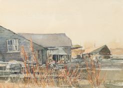 Nicholas Bolton (20th Century), Derelict buildings, watercolour, label verso, 10