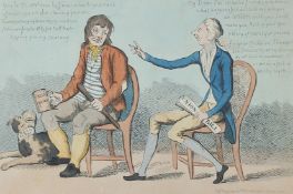 A hand-coloured etched caricature, 'Party's not agreed', published by J. Aitken, laid down, 10.75