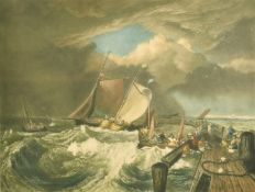 After Turner, Calais Pier, colour print, signed in pencil by the engraver, 13