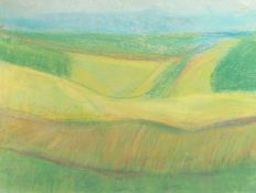 Jeff Hoare (1923-2019) British, 'Fields of Green', pastel, titled verso, 18