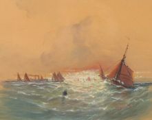 Adolphus Knell, fishing boats at dawn, watercolour, signed, 8.25