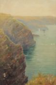 Two West Country rocky coastal scenes, one oil on canvas and initialled, 14