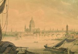 R. Merrick (19th Century) A view across the Thames towards St. Paul's, watercolour, signed and dated