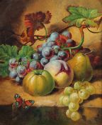 19th Century, A still life of mixed fruit with a butterfly, oil on canvas, 12
