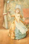 Eleanor E. Manly (late 19th century) British, A young girl playing with a shuttlecock in a lavish