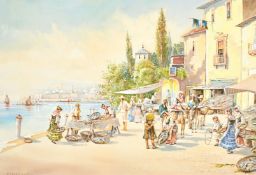 P. Martinado (20th Century) The Fish market, watercolour, signed, 15