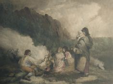 After Morland, 'The Fern Gatherers', mezzotint, 19