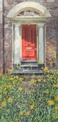 Chris Bent (20th Century), 'Red door no 102 New Walks' watercolour, signed, trade label verso, 16