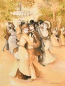 James Arthur Morris (20th Century) British, couples dancing in a formal garden, watercolour, 20