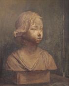circa 1900, A study of a marble bust of a young girl, oil on canvas, 19.75