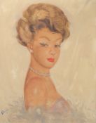 Mid-20th Century Continental School, a bust length portrait of a lady, oil on canvas, indistinctly