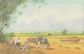 Bryan Conway (20/21st Century) British, Bringing in the hay, watercolour, 13.25