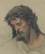Benedict Masson (1819-1893) French, A head study of Christ with a crown of thorns, charcoal and