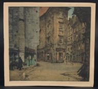 Luigi Kasimir (1881-1962) Austria, a Vienna street scene, coloured etching, signed in pencil, 9.