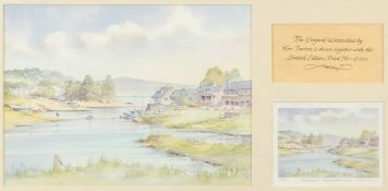 Ken. W. Burton (Late 20th Century) British, an estuary view with boats, shown together with the