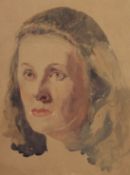 Modern British, Portrait head study of a young woman, watercolour, 11.25