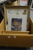 Box of paintings and prints etc.