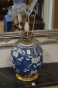 A Chinese prunus jar/lamp (cracked and repaired).