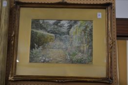 Sophia Miller, garden landscape with path, watercolour.