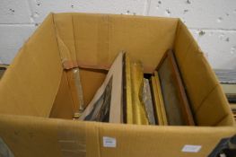 Box of assorted paintings and prints etc.