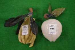 A Chinese quartz model of a peach and a hardstone finger citron.